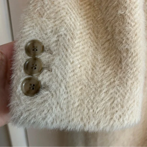 LOFT Cream Herringbone Faux Fur Midi one button coat size XS - Picture 4 of 10